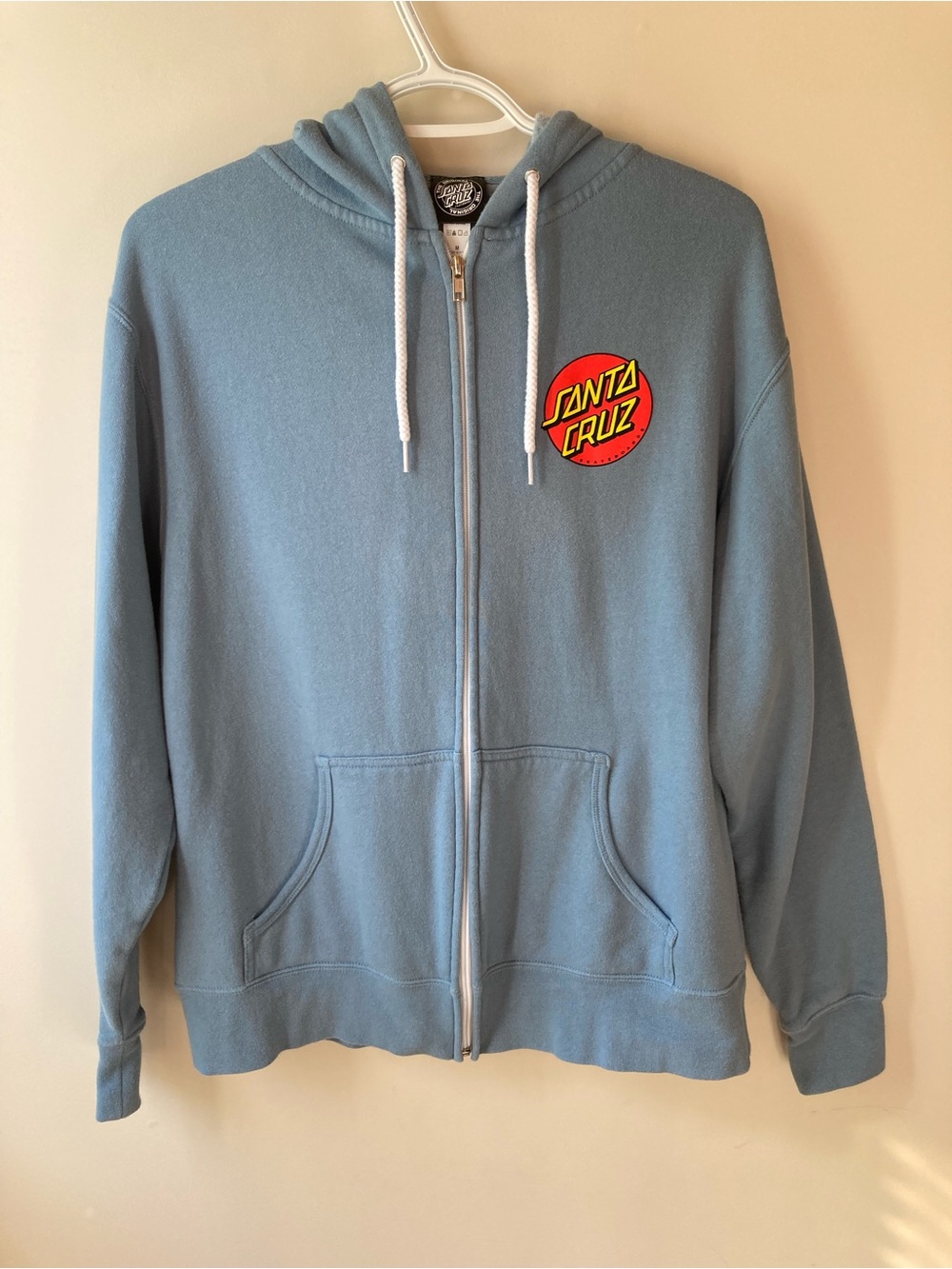 Santa Cruz Skateboards Light Blue Zip Up Hoodie with Logo